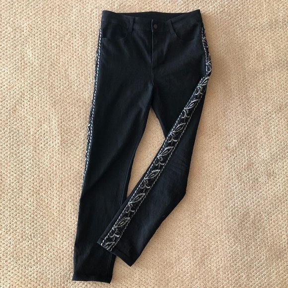 Black Jeans with Silver Embroidery - Picture 1 of 10
